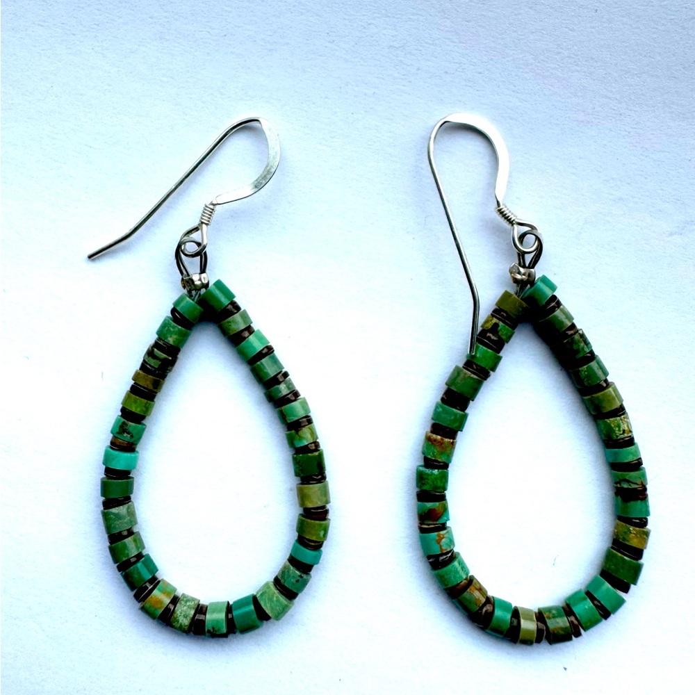 Green turquoise heishi earrings. Navajo Santa Fe